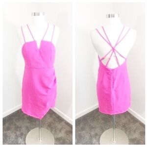 ANGL Barbiecore hot pink criss cross club dress